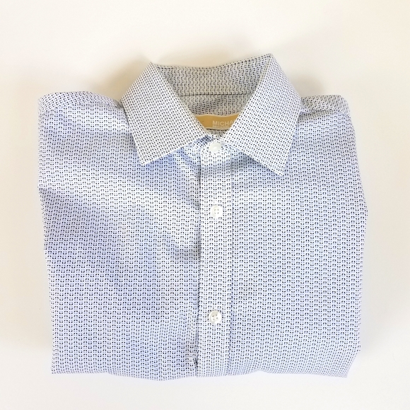 Michael Kors Blue Geometric Abstract Print Button Up Long Sleeve Dress Shirt - Picture 4 of 9